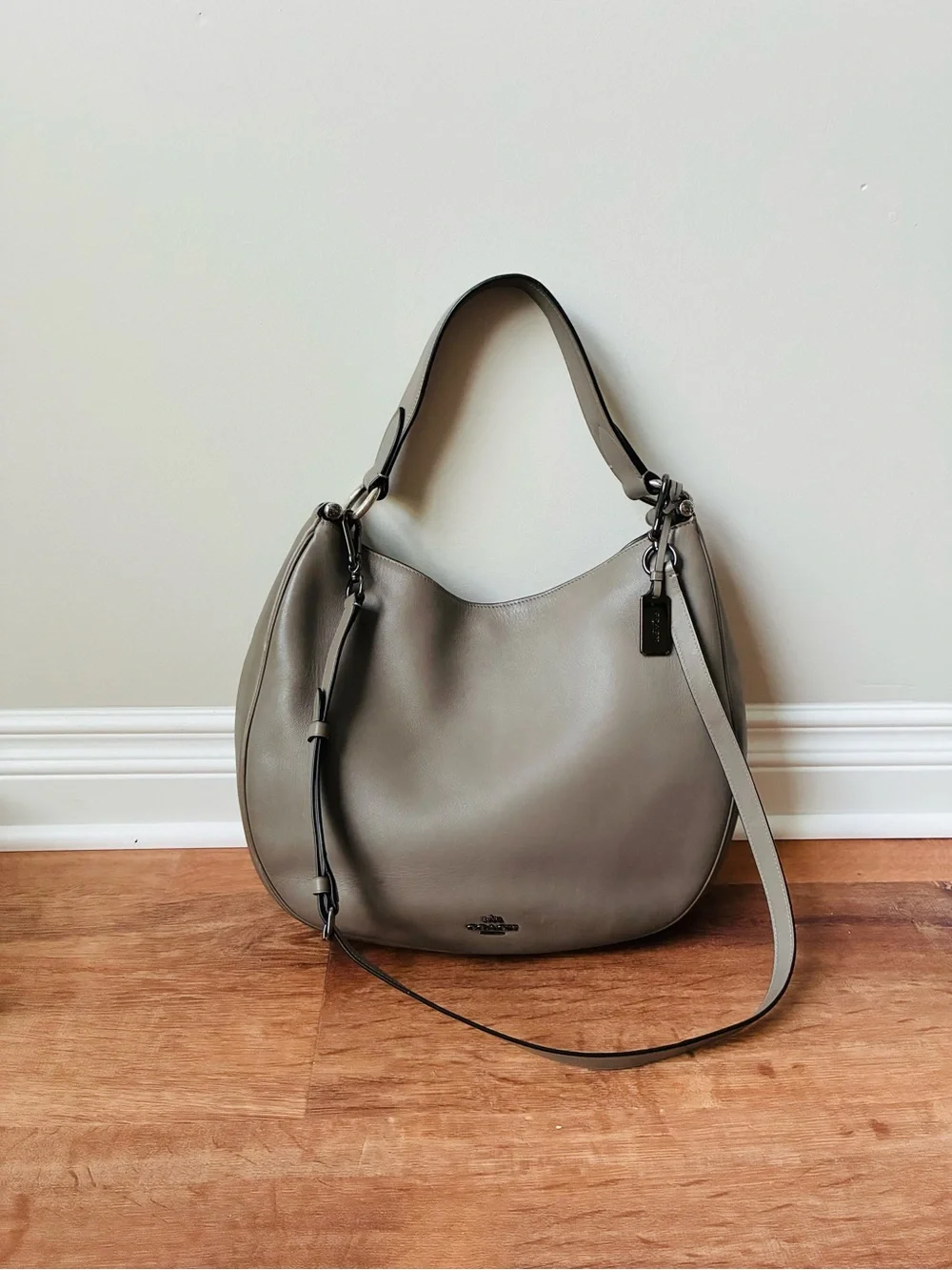 Coach Mae Leather Hobo Shoulder Crossbody Purse, 36026, Grey Birch / Gunmetal